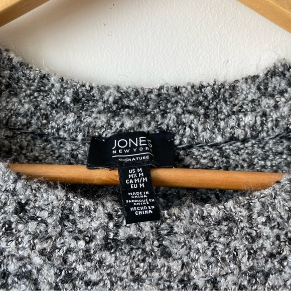Jones New York Grey Heather Fuzzy Knit Long Pullover Crew Neck Size M - Picture 3 of 6